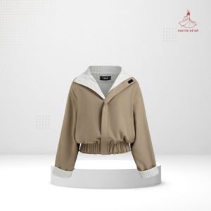 Áo Khoác Bomber Nữ Màu Nâu Tây Phối Lót Sọc