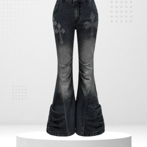Quần Jeans Ống Loe Họa Tiết Thánh Giá